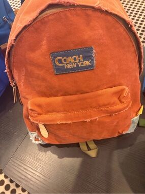 Coach Canvas Backpack with Tan Leather Trim new with tag orange color